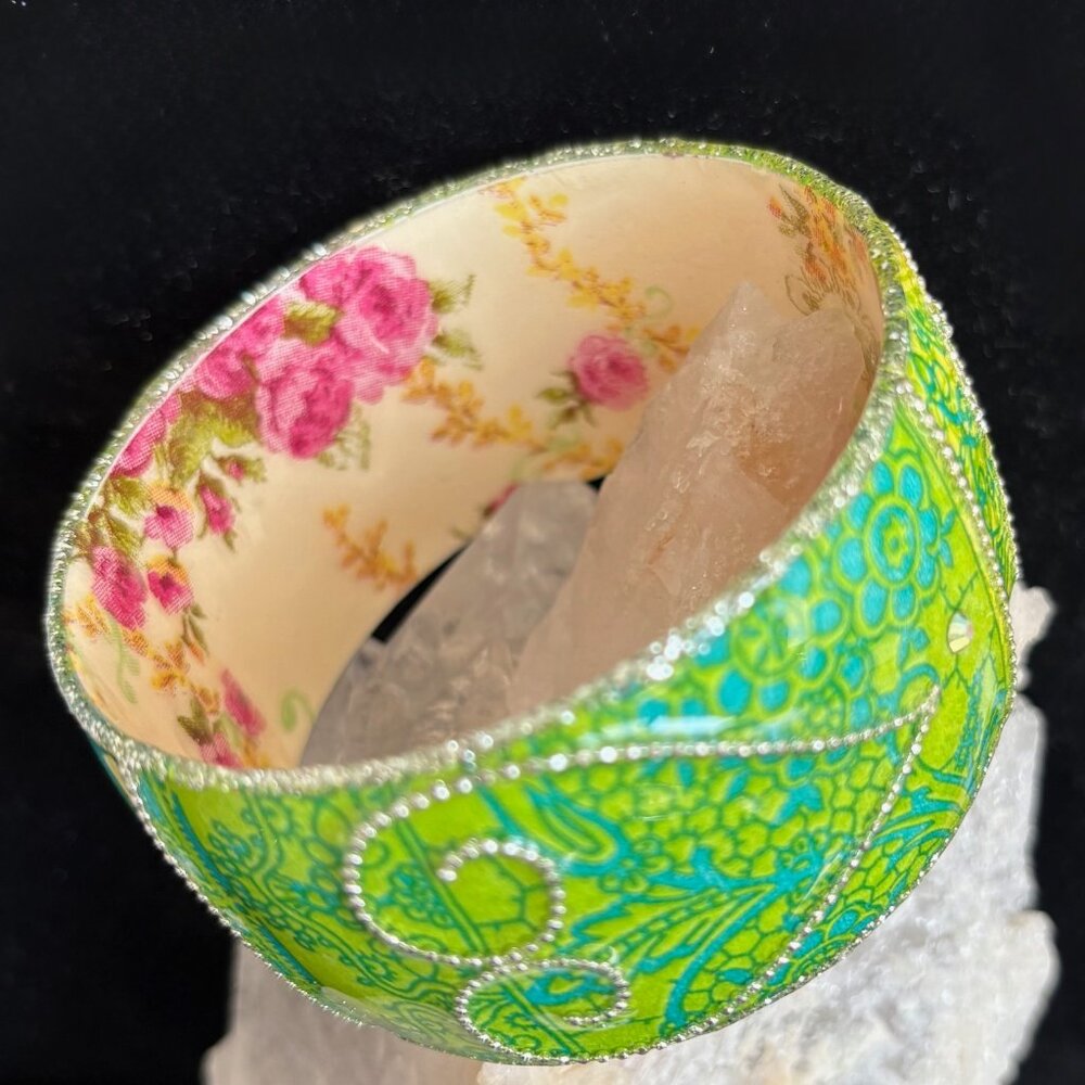 Iris Design Handcrafted Bangle in Spring Greens & Roses - Picture 3 of 3
